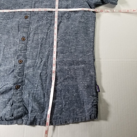Patagonia Shirt Mens Large Back Step Blue Button Up Hemp Cotton Geometric Short - Picture 7 of 8